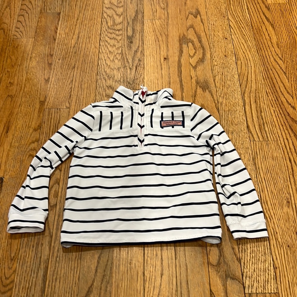 Vineyard Vines Sankaty Quarter Zip - Kids’/Girls’ 2T - White with navy stripes